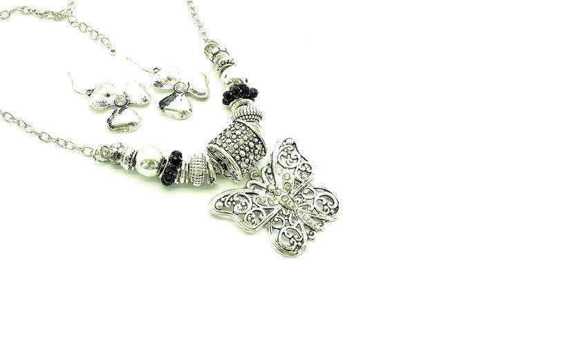 Silver Butterfly Necklace Set - Beautique Online Store