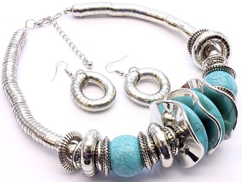 Turquoise Stone Statement Necklace Set - Beautique Online Store