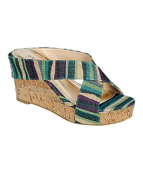 Blue Stripe Levana Wedge Heels - Beautique Online Store