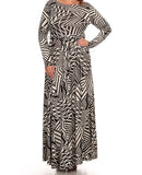 Geometric Long Sleeve Maxi Dress - Beautique Online Store