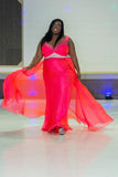 Watermelon Long Strapless Beaded Waistband & A-Line Dress - Beautique Online Store
