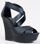 Black Cross-strap Open-toe Wedges - Beautique Online Store