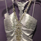 Clarisse Prom Dress White Halter vneck size 10 - Beautique Online Store