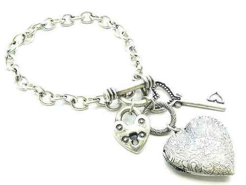 Silver-tone Heart Charm Bracelet - Beautique Online Store