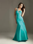 One Shoulder Gown by Night moves by Allure turquoise prom gown 8 taffeta - Beautique Online Store