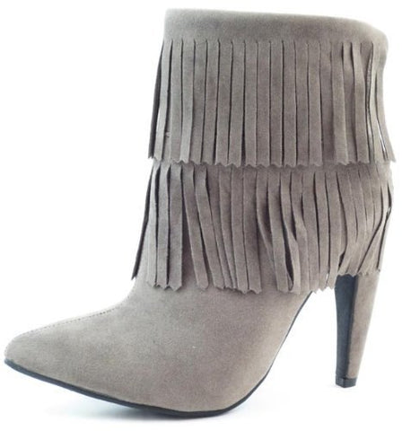 Gray Fringe Western Ankle Boots - Beautique Online Store