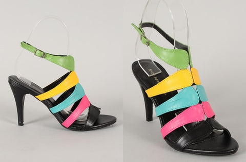 Black Multi Color Strap Heel - Beautique Online Store