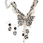 Silver Tone Zebra Butterfly Necklace/Earring Set - Beautique Online Store